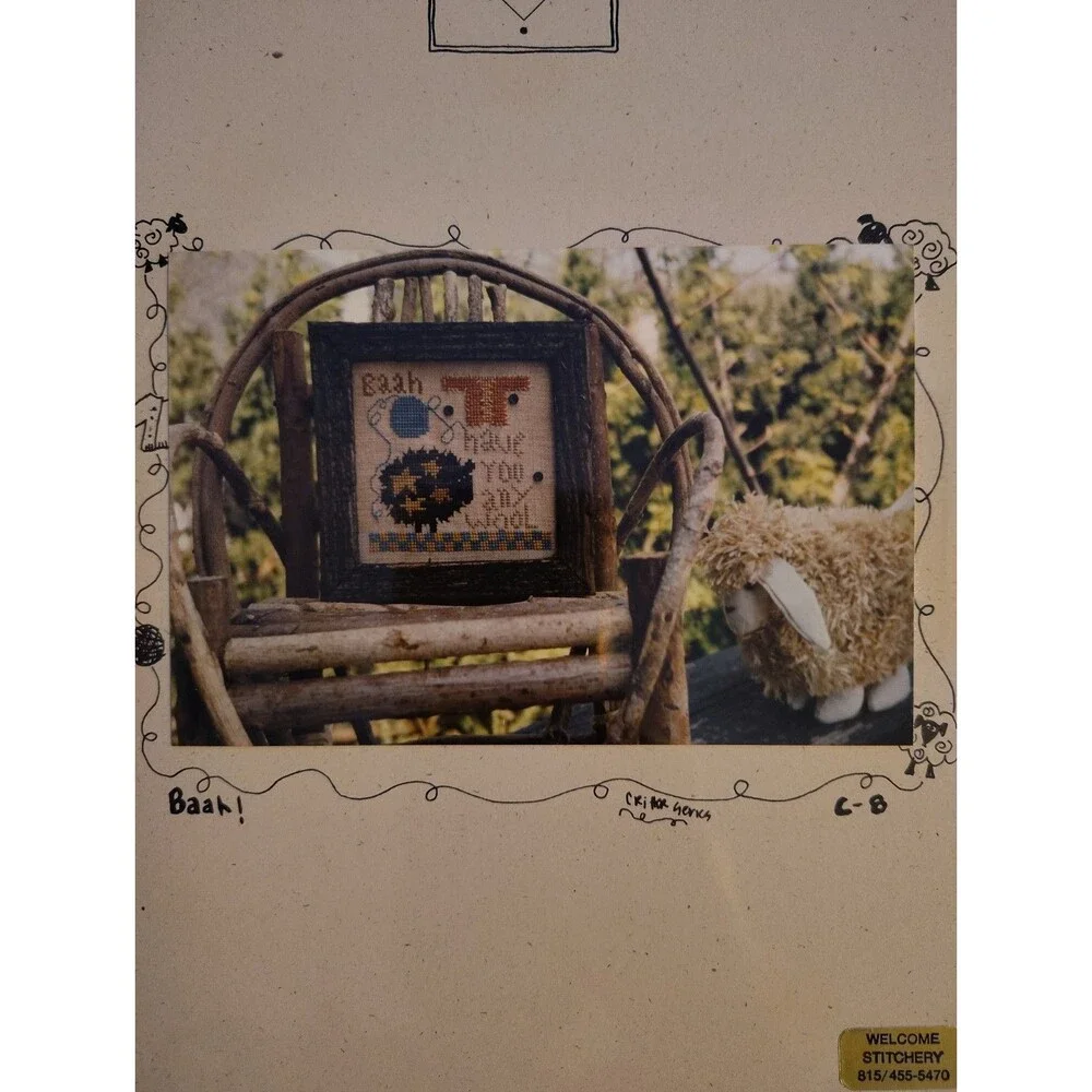 Vintage Fanci That Cross Stitch Pattern Baah Sheep Folk Art Primitive Chart C-8